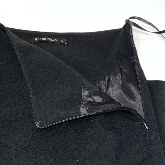Black Halo Juma Black Asymmetrical Faux Wrap Pencil Tailored Skirt size 0 fits S - Picture 11 of 15